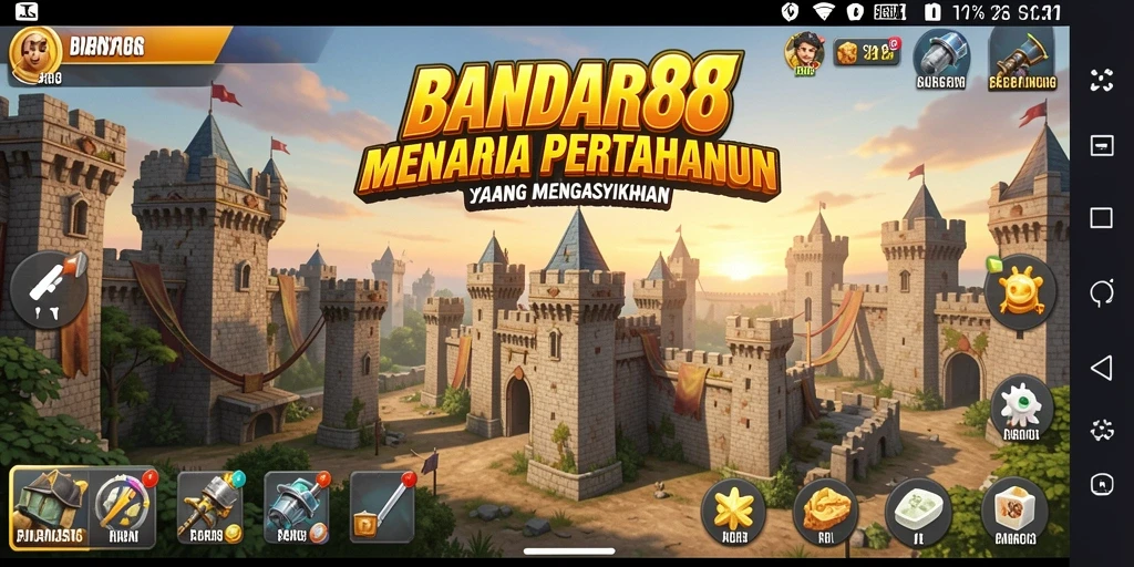 Tampilan gameplay BANDAR88 dengan menara dan musuh yang beragam.