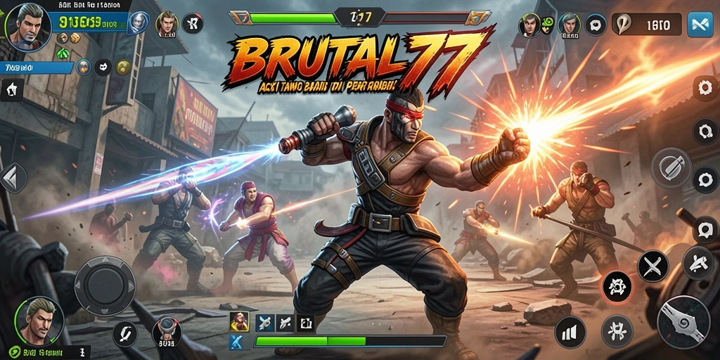 Tangkapan layar <strong>BRUTAL77</strong> menampilkan aksi seru dalam pertempuran yang mendebarkan.
