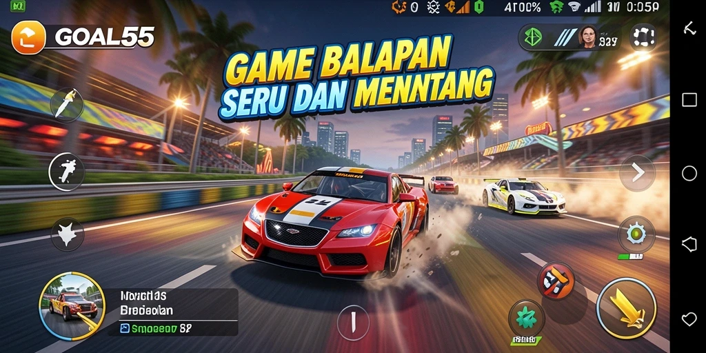 Tampilan seru dari gameplay balap di GOAL55.