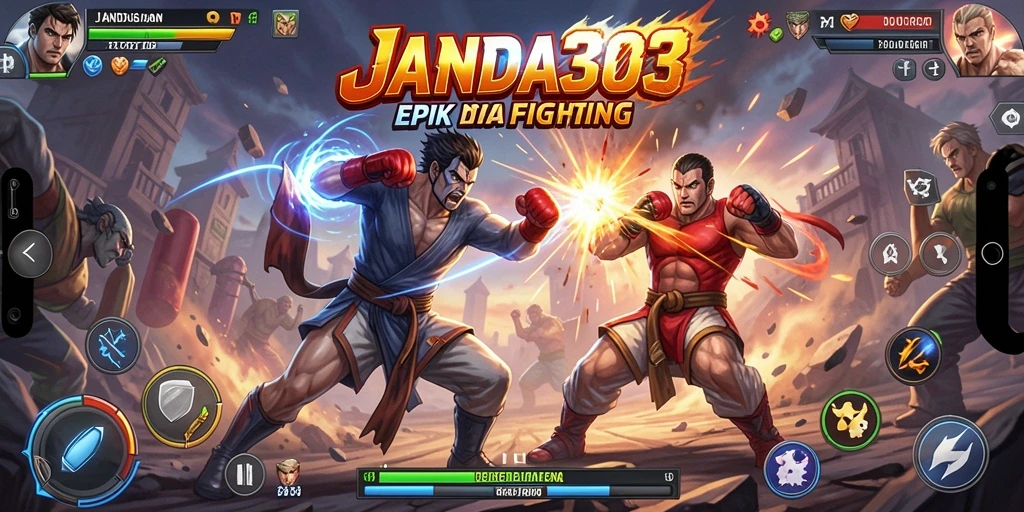 Tangkapan layar gameplay JANDA303 dengan aksi pertarungan yang intens.