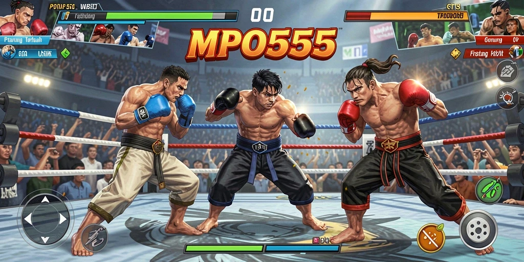 Screenshot menampilkan pertarungan epik dalam game Fighting MPO555.