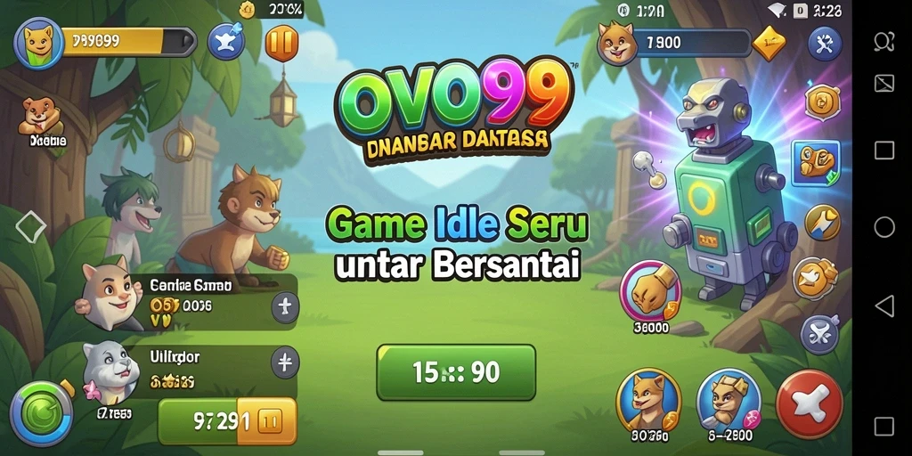 Screenshot utama OVO99 menampilkan gameplay Idle yang menenangkan.