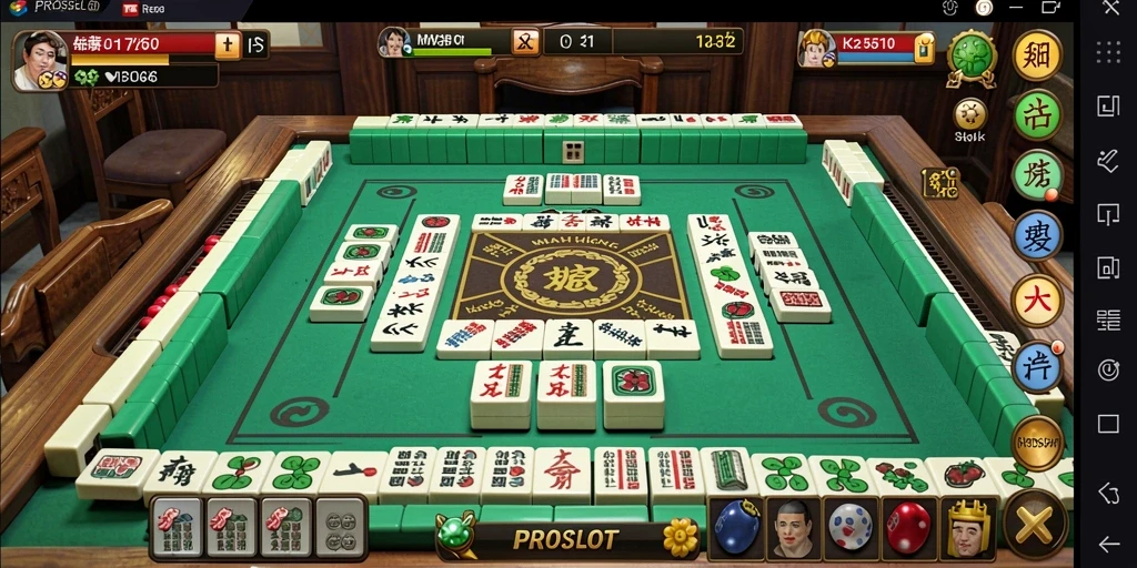 Screenshot gameplay PROSLOT menampilkan papan Mahjong yang menantang dan interaktif.