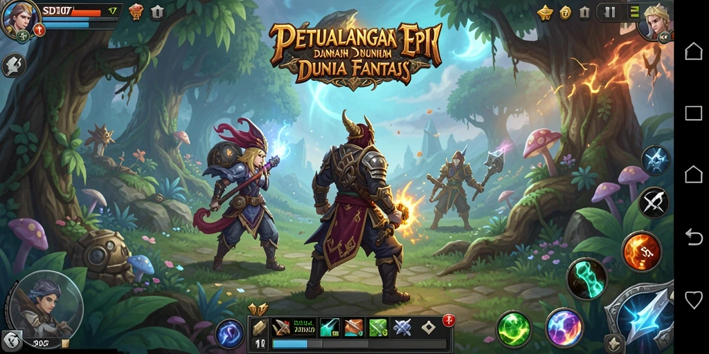 Tangkapan layar utama menunjukkan aksi seru dalam permainan petualangan SD107.