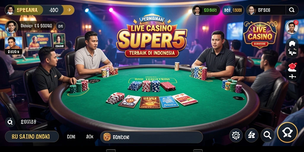 Screenshot gameplay SUPER5 yang menggambarkan suasana Live Casino yang seru.
