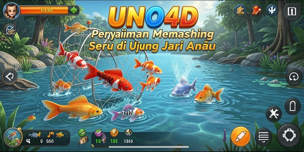 Screenshot utama dari gameplay menarik di UNO4D, menunjukkan aksi memancing.