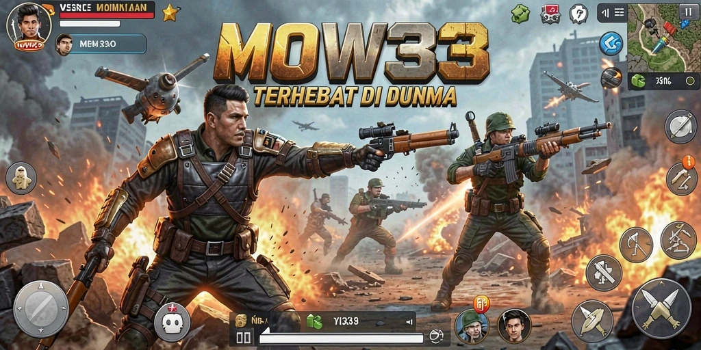 Screenshot utama WOW33 menampilkan karakter-karakter bertarung dalam aksi dinamis.