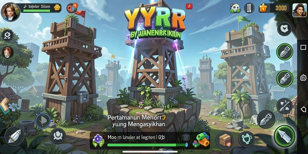 Tampilan gameplay YYRR menunjukkan pertahanan menara yang epik dan menantang.